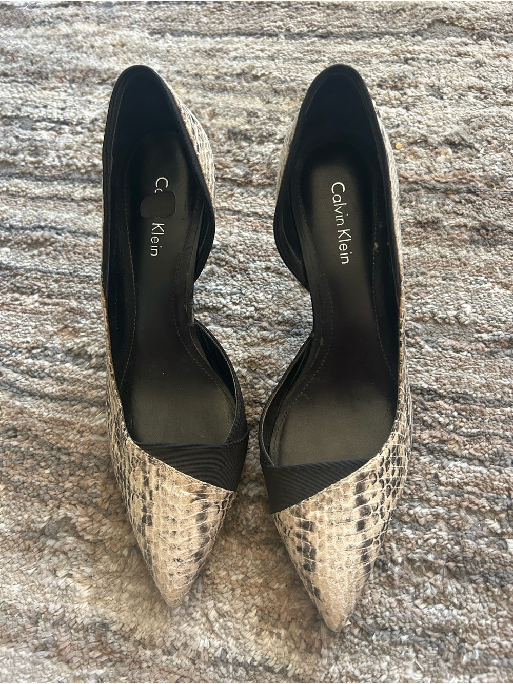 Calvin Klein Snake-Print Pointed d'Orsay Pumps - Beige/Black